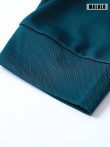 Men's Teal Long Sleeve Polo Shirt, Contrast Striped Collar, Regular Fit, Classic Casual Golf Work Everyday Basic Top - Teal Blue - View 8
