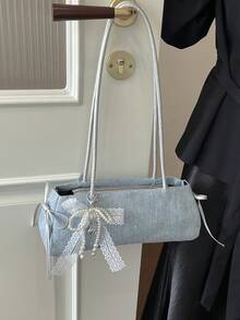Hevel, New Fashion Denim Handbag, Baguette Bag Suitable For Parties, Outings, Vacations, Shopping And Daily Use, Can Store Coins, Women's Shoulder Bag, Also Suitable As Work Bag For Office Ladies, College Students And Professional Women, Elegant Women's Bag, Office - Baby Blue - View 4