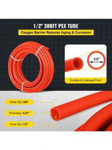 Oxygen Barrier 1 2 Inch 300 Feet Tube Coil EVOH PEX-B Pipe For Residential Commercial Radiant Floor Heating Red - Default - View 3