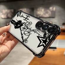 [Envio em 24h da Alemanha/França/Espanha] Capa de Telefone Antichoque com Quatro Cantos e Airbag, com Estampa Gráfica de Menina Anime Grunge Escura, Borda Galvanizada, Capa Protetora Transparente Anti-Queda, Presente de Férias Estiloso para Amantes de Estilo Alternativo, Compatível com iPhone 17-11 Plus Pro Max 17Air 16e,  Galaxy S21-S26 Ultra Edge Fe Plus, , Smartphones - 1 imagem principal - Ver 2