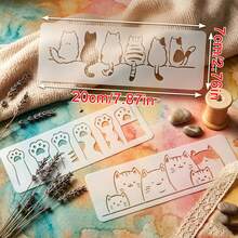 3 buah Set Stensil Grafiti DIY Motif Kucing Lucu, Cocok untuk Kanvas, Dinding, Furnitur, dan Kain. Alat Lukis Dekoratif Motif Kucing yang Dapat Digunakan Kembali, 3 buah Stensil Perbatasan Tema Hewan Peliharaan, Ideal untuk Dekorasi Rumah, Melukis, dan Scrapbooking, Hadiah Sempurna. - Set - View 2