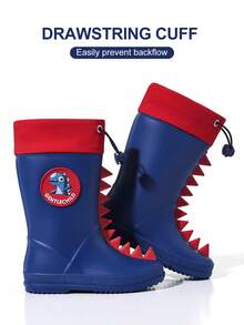 GentleChild Kids Dinosaur Rain Boots Black Red Drawstring Waterproof Non Slip Shoes For Boys Girls School Garden Puddle Outdoor - Royal Blue - View 2