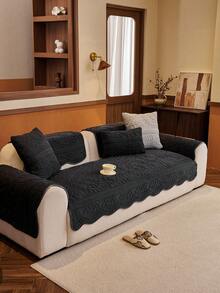 1pc Modern Fashion Minimalist Wavy Edge Sofa Cover - Anti-Slip & Anti-Scratch, Suitable For All Sofas (1/2/3/4 Seater, Loveseat, Sectional Sofa) - Easy To Clean & Machine Washable Cushion Cover - Dark Grey - View 4