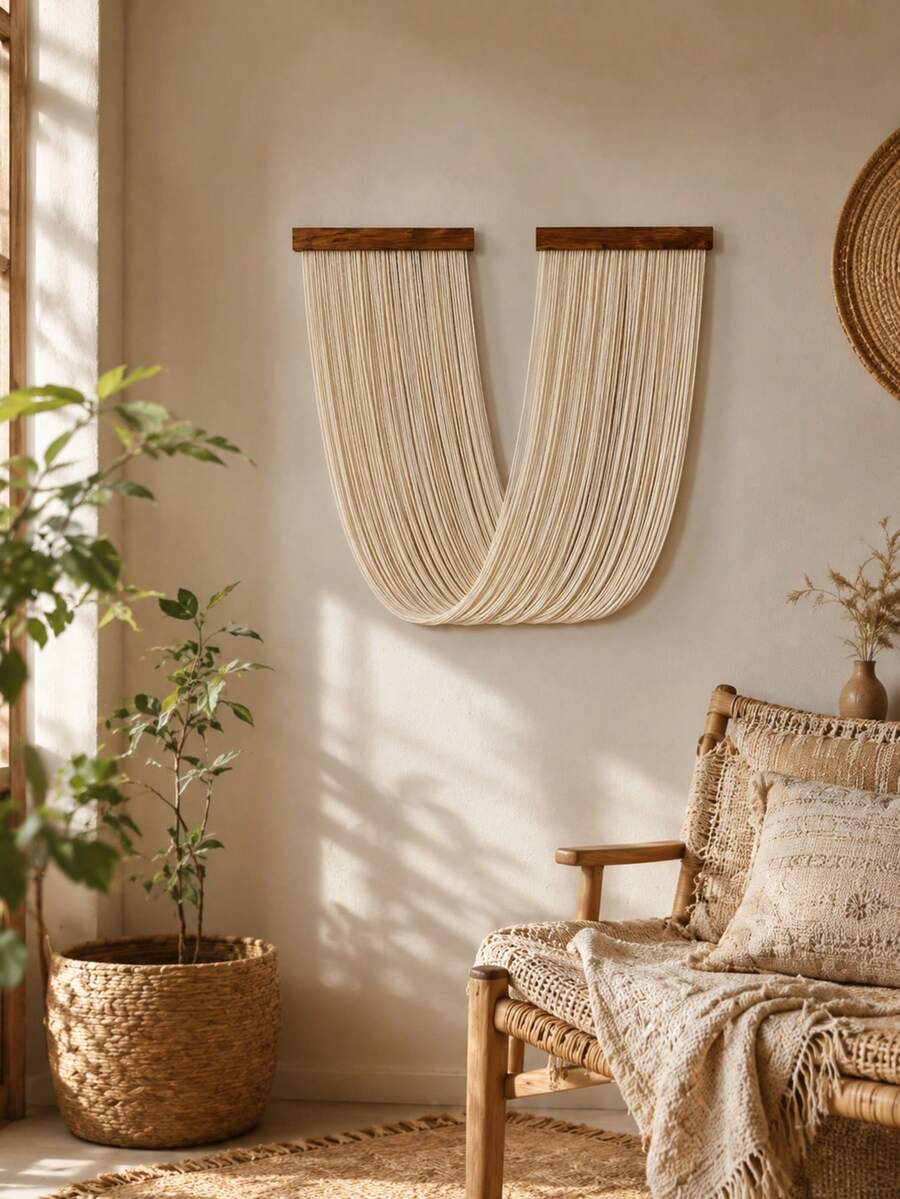 1pc Handmade Woven Tapestry - Beige - Large Wall Art Piece, Suitable For Living Room, Bedroom, Modern Boho Style Home Decor
