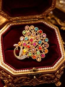 1pc Open-Tail Peacock Lapel Brooch, Vibrant Multicolor Design, Vintage Luxury Elegant Style, Suitable For Suit Jacket Decoration, Wedding, Banquet, Daily Wear And Gift - Peacock Style a - View 3