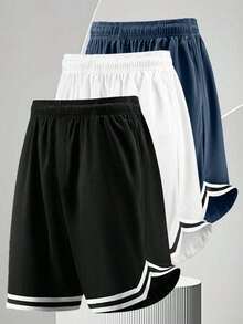 [3pcs Random]Teen Boys Casual Comfortable Fashion Versatile College Style Striped Patchwork Shorts - Multicolor - View 1