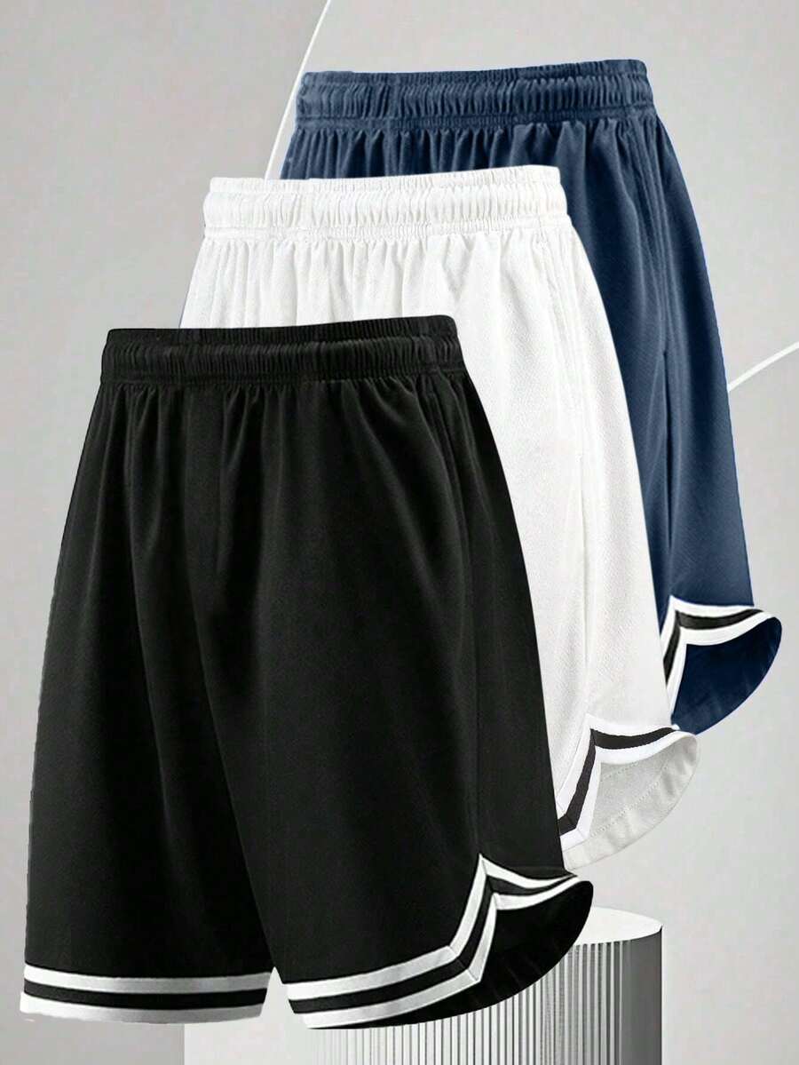 [3pcs Random]Teen Boys Casual Comfortable Fashion Versatile College Style Striped Patchwork Shorts - Multicolor - View 1