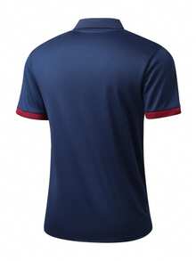 Men's Summer Solid Color Short Sleeve Casual Button Polo Shirt, Suitable For Golf Sports, Black Polo Shirt - Navy Blue - View 5
