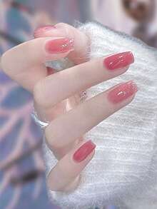 Pegatina de uñas de gel sin horneado color rosa coral, película de aceite para uñas, pegatina de uñas impermeable, pegatina de unicolor, pegatina de polvo de cebollino, pegatina de degradado de color saltarín, pegatina completa - Rosa Fucsia - Ver 5