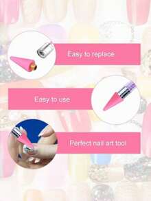 雙頭水鑽拾取筆 壓克力與金屬美甲工具，附 4 個蠟尖配件，適用於 DIY 美甲、寶石、水晶、珠飾，耐用精準設計，水鑽貼飾，透明筆身，高品質美甲用品配件 - 彩色 - 查看 9