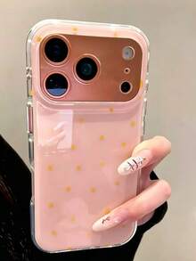 Ins韓系簡約黃色波點手機殼，適用於Apple 17 Pro Max、13/12/16 Pro、新款15 Pro Max，女款純色創意雙層全包覆硬殼保護套 - 粉色 - 查看 3
