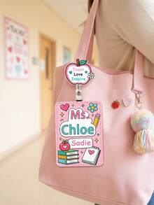 1pc Custom Teacher Name Badge Reel & ID Card Holder Set,Staff Luggage Tag Combo,Teacher Appreciation Gift,Back To School,Retractable Name Tag Clip - Multicolor - View 6