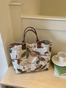 Women's Floral Sequin Embroidered Tote Bag Large Capacity Handbag - Multicolor - View 9