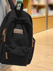 1件極簡大容量女款背包，純色，適合旅行、購物、攜帶筆電、教科書、衣物，休閒風格 - 黑色 - 查看 4