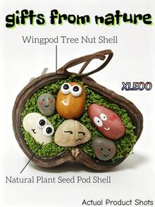 1PC Natural Smiling Seed Pod Keychain, Handmade Buddha's Coconut Pendant, Boho Forest Style Bag Charm For Purse, Unique Nature Gift For Her - Multicolor - View 2