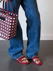 2026 New Plus Size Red Hollow Metal Buckle Square Toe Flat Thong Sandals - Red - View 2