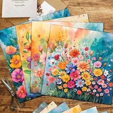 24 ark 6*6 tum dekorativt akvarellpapper med vårvilda blommor, färsk collagebakgrund med prästkragar och tulpaner för scrapbook, vårjournal, blommiga inbjudningar, presentask och mjuk heminredningsbakgrund - Fyrkant - Visa 2