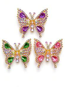 3 piezas/Set Pinzas para el cabello con mariposa y cocodrilo de strass de colores con movimiento dinámico, Set de 3 colores, Pinzas para el cabello con alas móviles de strass, Pinzas para el cabello con mariposa, Pinzas para el cabello con cocodrilo, Pinzas para el cabello con strass, Pinzas con mariposa móvil, Pinzas con alas de mariposa con movimiento dinámico, Pinzas para el cabello con strass iridiscente - Multicolor - Ver 3