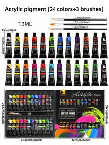 (24 Colors + 3 Brushes) Acrylic Paint Set, 12 Colors Glass/Textile Paint Set, Suitable For Beginners And Artists, Permanent Textile Paint For Clothes, Shoes, Bags, Phone Cases, Flowerpots, Etc. Applicable For Art Painting, Glass, Advertising, Fiber Arts, And Graffiti - Sets - View 10