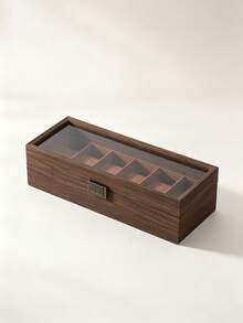 Luxury Walnut Wood Watch Box With Transparent Glass Window, 6-Slot Premium Watch Storage Organizer, Dust-Proof Watch Display Box Jewelry Storage Rack, Ideal Gift For Husband, Father, Boyfriend,Bedroom Room Decor,Back To School - Multicolor - View 2