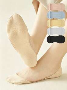 chuanwa（2） 1/5/10 Pairs Solid Color Women's Invisible Socks, Silicone Non-Slip, Breathable Thin Low-Cut Boat Socks - Multicolor - View 2