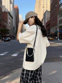 Nouveau mini sac bandoulière pour téléphone à texture tressée verticale pour femmes, poignet - Noir - Voir 3