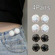 2/4Pairs Camellia Rose Jeans Tightening Brooch, Adjustable Button To Make Larger Size Smaller, No-Sew Removable Waist Buckle - Multicolor - View 26