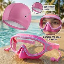 Kids Swim Goggles And Swim Cap Set Ages 9-16 Silicone Swimming Mask Anti-Fog Leakproof Youth Pool Gear With Bathing Cap For Teen, First Day Of School - Multicolor - View 2