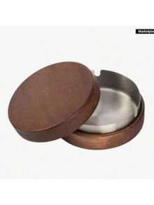 Walnut Desktop Ashtray With Stainless Steel Windproof Lid, Gift Office/Home Decor Smoking Accessories (Wood Shell, Slight Texture/Color Difference From Picture, Normal Use) Portable Decorative Ashtray For Outdoor Indoor Parties - One Size - View 13