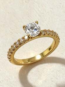 2 Peças/Conjunto Anéis de Luxo Femininos Banhados a Ouro 18K com Junta de Bambu, Aço Inoxidável 304, À Prova d'Água, Hipoalergênico, Presente para Chuveiro, Natal, Ano Novo, Aniversário, Proposta, Aniversário para Namorada e Melhor Amiga - Dourado - Visão 5