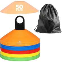 Juego de 50 conos de disco de agilidad para fútbol con bolsa de transporte, soporte para conos de disco, conos de disco para ejercicios, conos de disco para deportes, conos de disco mini para fútbol - Multicolor - Ver 1