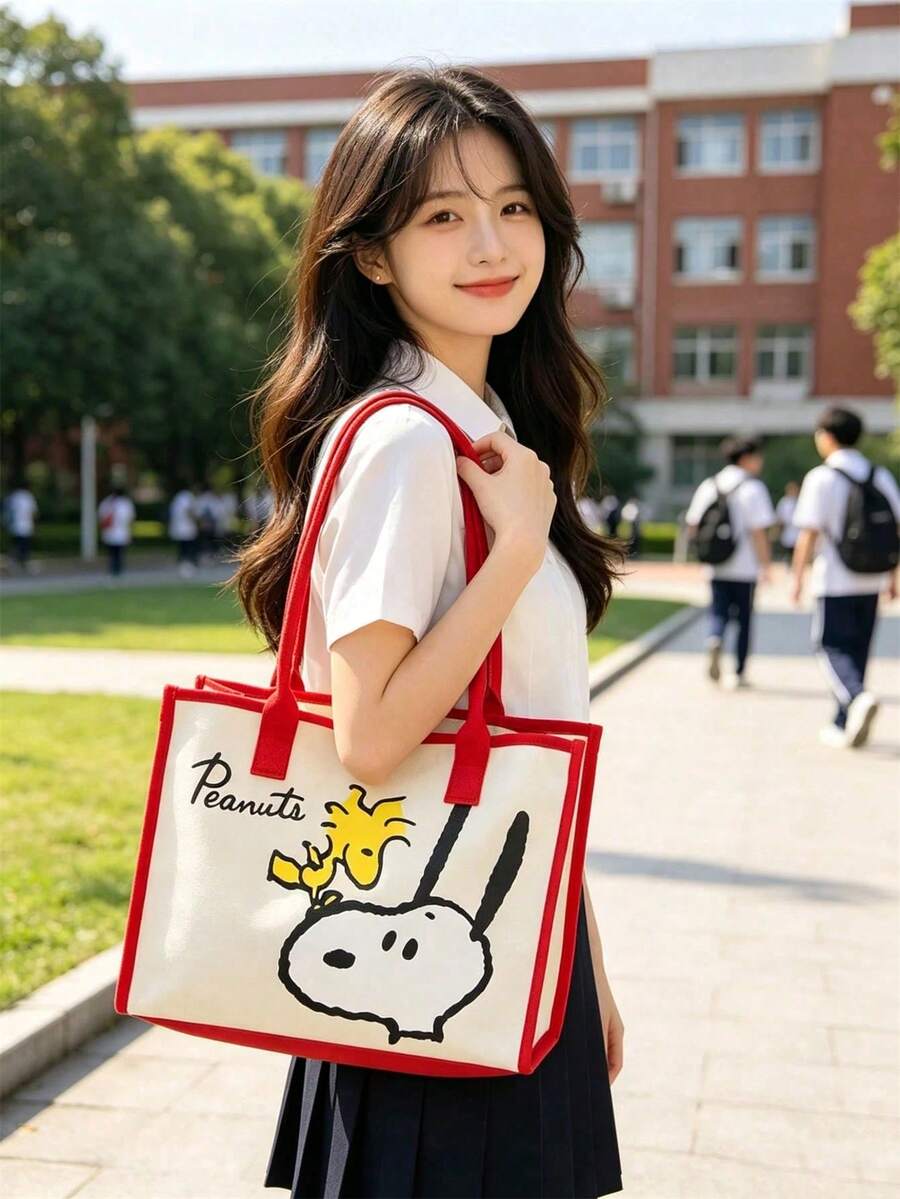 Canvas Tote Bag New Snoopy Women's Handbag Large Capacity Student Tutoring Bag Crossbody Bag, Suitable For Daily Outings, Work, School And Shopping - A - View 1