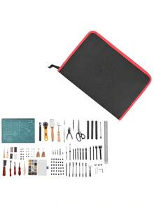 Leather Working Tools Kit 61 PCS Leather Craft Tools With Portable Canvas Storage Bag Engraving Punching Sewing Stamping Sanding Tools Ideal For Beginners DIY Enthusiasts And Professionals - Default - View 4