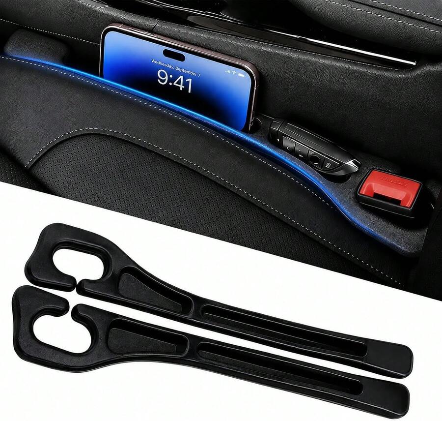 YIWSKJ Car Seat Gap Filler 2 Pack, Universal Fit No Drop Seat Guard With Storage Pocket, Car Seat Gap Plug Prevents Phones, Keys And Coins From Falling, Auto Accessories For SUV, Truck, Sedan - White - View 1