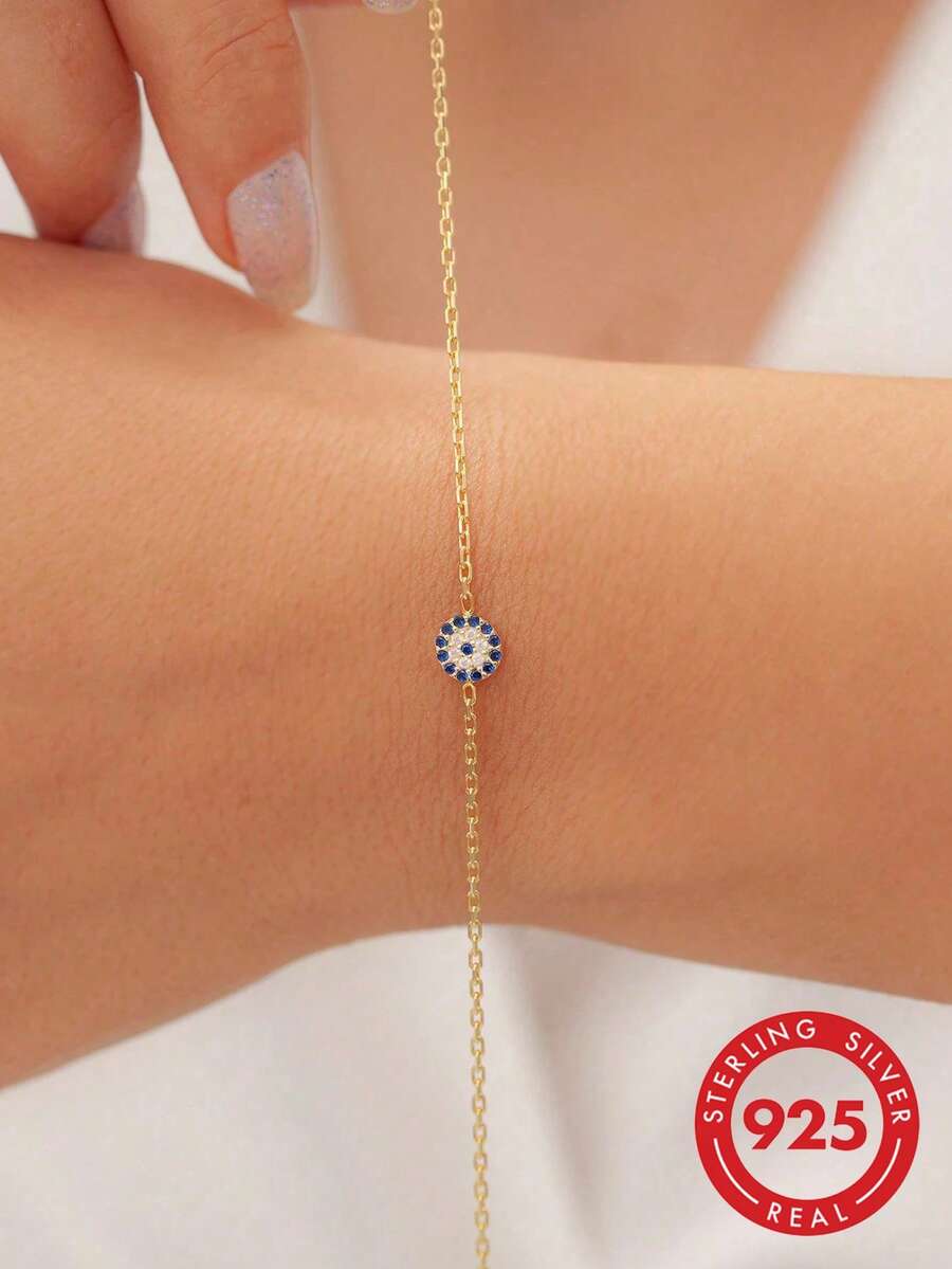 1pc S925 Sterling Silver Fashion European & American Luxury Evil Eye Bracelet, Women's Minimalist Elegant Artistic Personalized Versatile Niche Exquisite High-End Jewelry, Unique Delicate Gift For Any Holiday