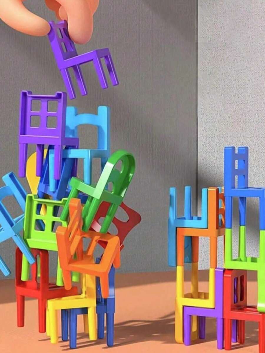 1 Set 24pcs Foldable Balance Chairs, Colorful Foldable Plastic Chairs, Parent-Child Interactive Balance Game, Educational Game To Cultivate Children's Concentration, Suitable For Home Entertainment And Party Fun, Random Color - Multicolor - View 1
