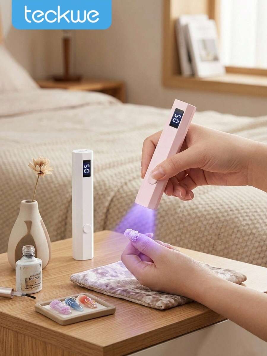 Teckwe Portable Handheld LED Nail Curing Lamp, Cures All Types Of Gel Nail Polish, Nail Art Tool, USB Rechargeable Fast Drying Nail Lamp,Suitable For Home DIY Use - Pink - View 1