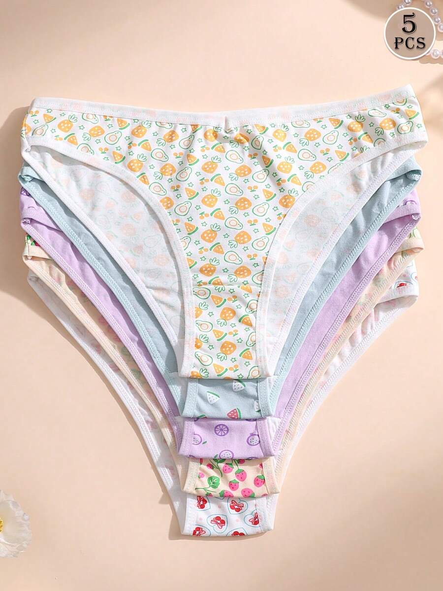 5 PCS Women Sexy Triangle Panties V Waist Seamless Briefs Ribbed Cotton Printing Soft Comfortable Breathable Underwear For Yoga Sports And Daily Wear