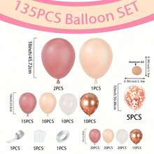 135 Pieces Retro Pink Ivory White Rose Gold Balloon Arch Wreath Set, Baby Gift Party, Wedding, Girl's Birthday Aluminum Foil Paper Sequin Balloon - Mixed Colors - View 2