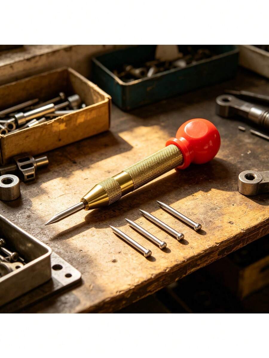 1 Set Spring-Loaded Automatic Center Punch, Suitable For Precise Pre-Drilling Marking On Metal, Wood And Plastic, Sheet Metal Processing, Woodworking, Home Renovation And Various Home DIY Drilling Tools, Drilling Accessories