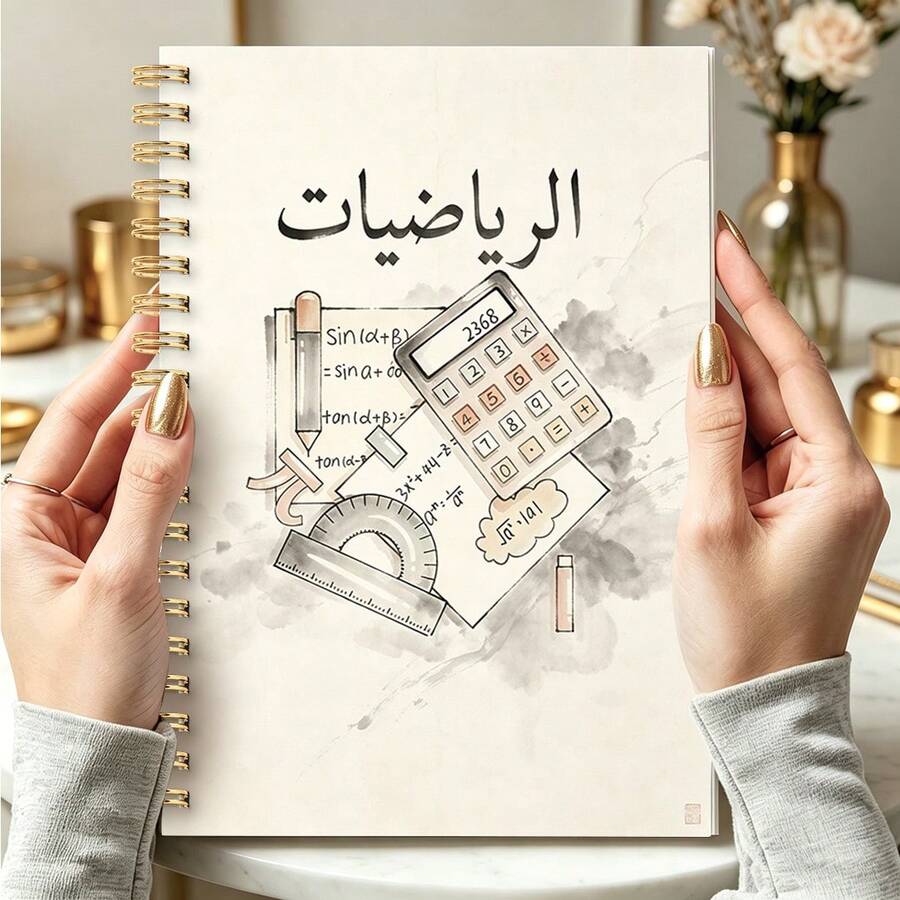 1pc A5 Arabic Mathematics Spiral Notebook, Ink Wash Math Tools & Formula Print Student Study Journal School Supplies - الرياضيات - View 1