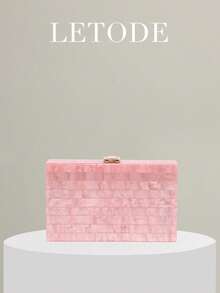 Mini Acrylic Striped Patchwork Bag - Pink - View 12