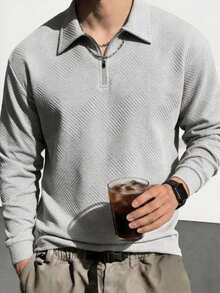 Men's Autumn Fashion Casual Minimalist Jacquard Sweatshirt For Sports And Outdoor - Grey - View 2