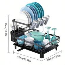 Multifunctional Kitchen Dish Drying Rack, Used For Draining, Organizing And Storing Bowls, Chopsticks, Cups, Plates, Knives, Forks And Other Tableware, Suitable For Home Kitchen Countertop Storage Shelf - Multicolor - View 2