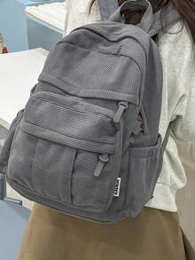 1件極簡大容量女款背包，純色，適合旅行、購物、攜帶筆電、教科書、衣物，休閒風格 - 灰色 - 查看 3
