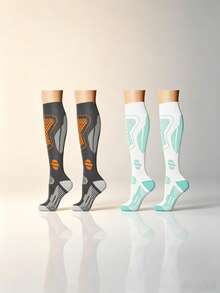 2 Pasang Kaos Kaki Kompresi Setinggi Lutut Unisex dengan Ujung Terbuka, Kaos Kaki Penopang Betis Elastis Lembut, Cocok untuk Lari, Perjalanan, Kebugaran, dan Pemakaian Sehari-hari - MultiWarna - View 4
