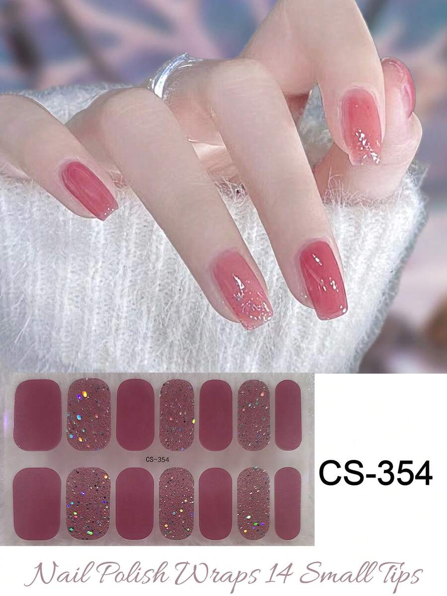 Pegatina de uñas de gel sin horneado color rosa coral, película de aceite para uñas, pegatina de uñas impermeable, pegatina de unicolor, pegatina de polvo de cebollino, pegatina de degradado de color saltarín, pegatina completa