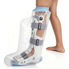 CureSquad Widen Waterproof Cast Covers Shower Leg Reusable Shower Sleeve Leg After Surgery, Double Deep-Grooved Anti-Slip Strips On Sole, Watertight Adult Cast Protector - Blue - View 1