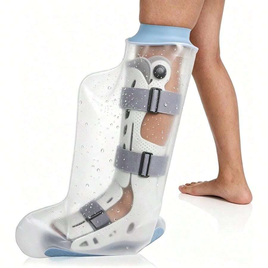 CureSquad Widen Waterproof Cast Covers Shower Leg Reusable Shower Sleeve Leg After Surgery, Double Deep-Grooved Anti-Slip Strips On Sole, Watertight Adult Cast Protector - Blue - View 1