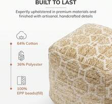 Anji Mountain Pouf Ottoman Foot Rest, Handmade Ottoman Pouf, Comfortable Foot Stool, Decorative Floor Seating For Living Room Decor, Bedroom &Amp; Home Décor Accent - Saffron Trellis - ColorD - View 4